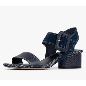 Donald Pliner Mobie Blue Suede Heeled Sandals Size 8.5 Buckle Strap Comfort